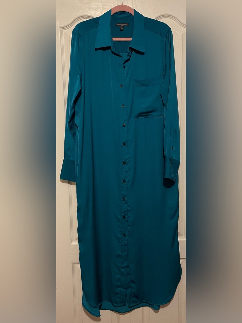 NWOT!! Large Tall Banana Republic Teal Long-Sleeve Button-Front Shirt Dress